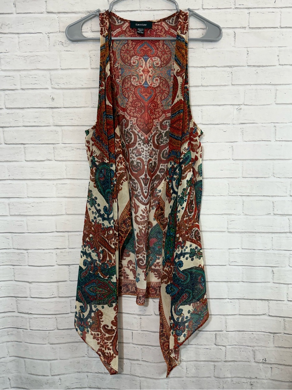 Karen Kane Boho Sleeveless Vest, Sheer, Paisley, Very Good Condition